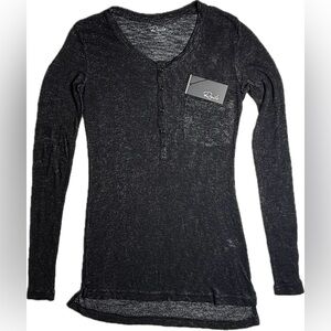 New Rails Black Long Sleeve Heathered Henley Top with Chest Pocket Size S